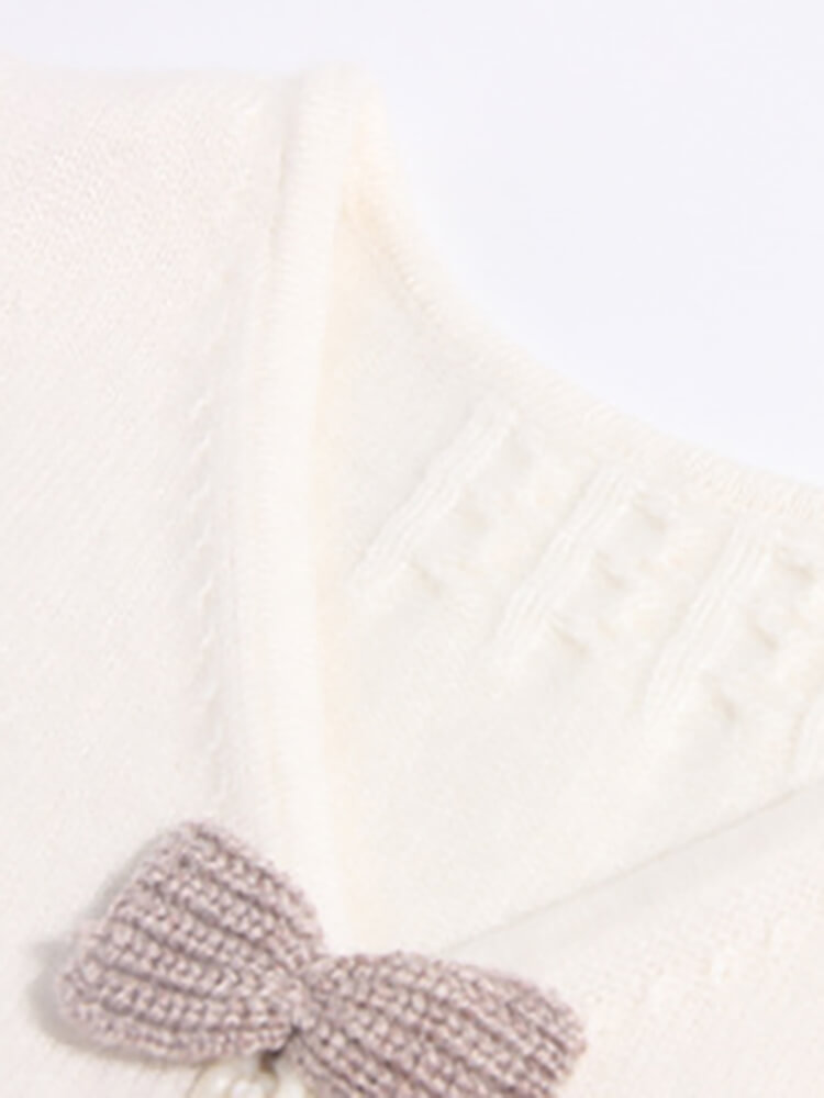 Kids Ivory Button-Up Cashmere Sweater Vest with Bow